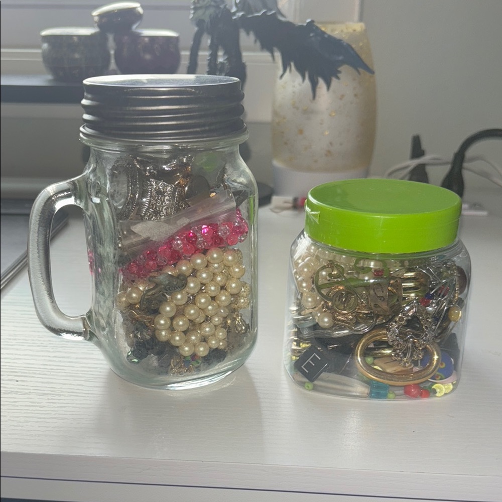 2 MYSTERY CRAFT JEWELRY JARS